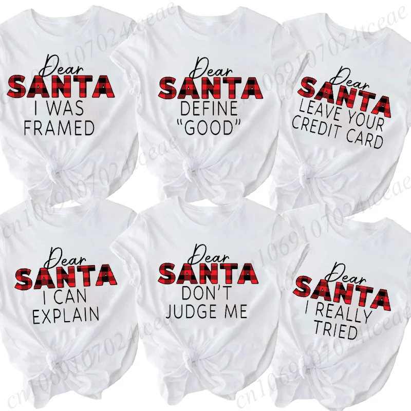 

Dear Santa Matching Women's Casual Short Sleeve T-Shirt Christmas Family Graphic Print T-Shirts Design Round Neck Tee Shirt Tops