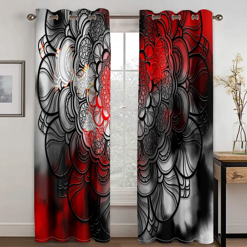 3D Red Psychedelic Dream Catchers Boho Mandola Floral Thin Window Curtains for Living Room Bedroom Decor 2 Pieces Free Shipping