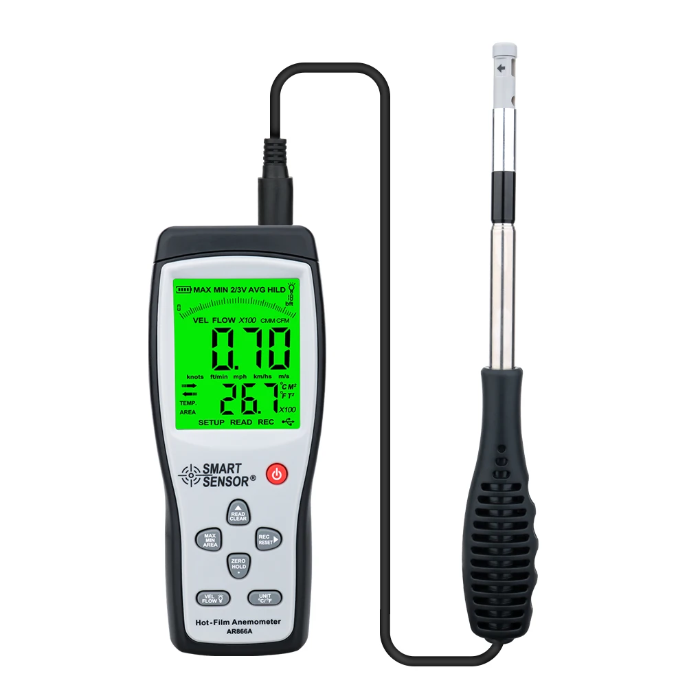 Digital Wind Speed Meter Air Velocity Temperature measurement 40M/S Data Hold to PC via USB Diagnostic-tool Hot-film Anemometer