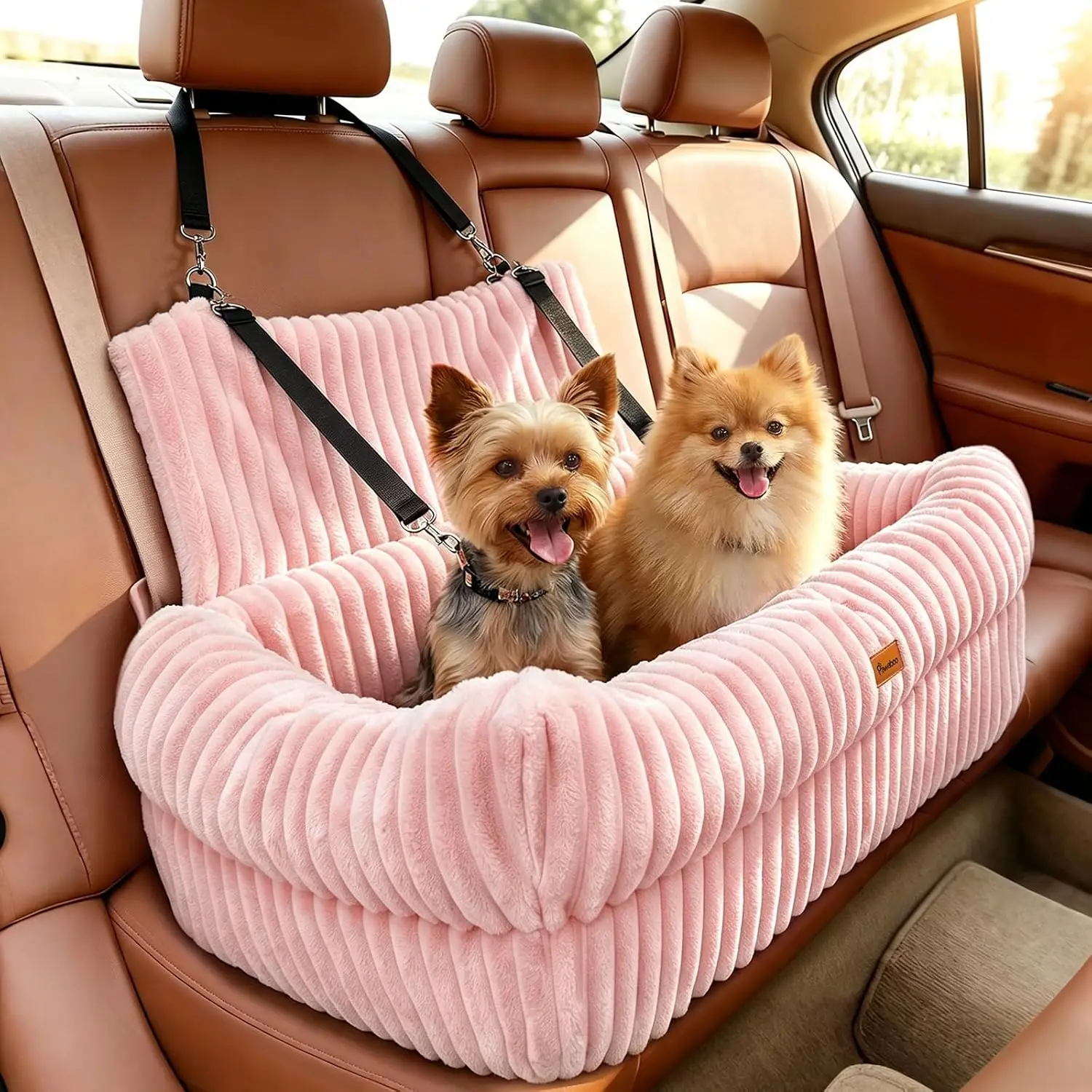 Dog Car Seat Bed in Pink, Memory Foam Booster Designed for Medium and Large Dogs