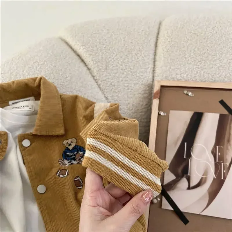 Fashion Baby Girl Boy Corduroy Jacket Casual Cartoon Embroidery Infant Toddler Child Coat Fall Spring Kid Outwear Baby Clothes