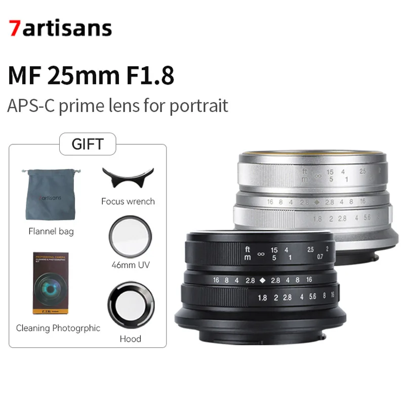 

7artisans 25mm F1.8 Manual Focus Prime Lens APS-C Prime Lens for Sony E/Fujifilm FX/Canon EOS-M/Olympus/Panasonic Micro 4/3