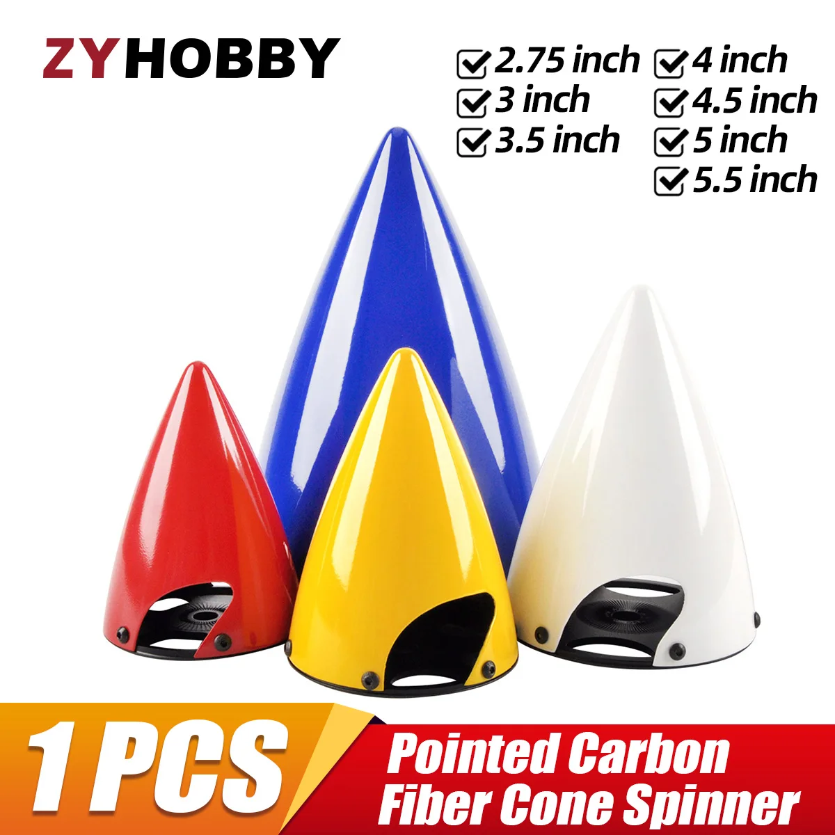 1PC ZYHOBBY Pointed Carbon Fiber Cone Spinner Propeller Cover For 2 Blades For RC Airplane Model \'\'2.75\'\' 3.5\'\'4.5\'\'5.5\'\' inch