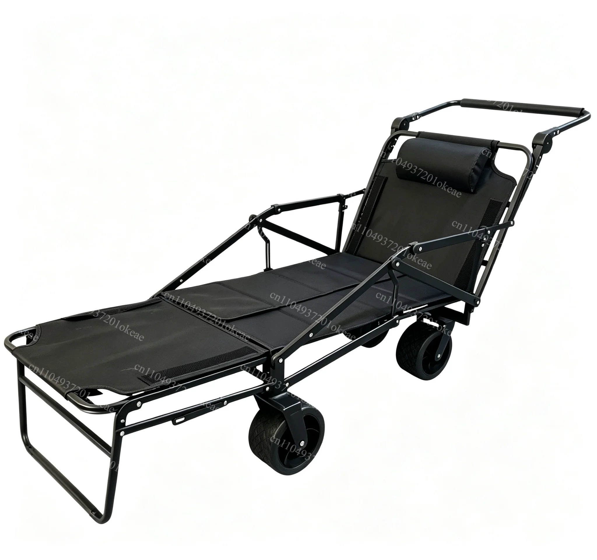 Foldable Camping Wagon, Portable Reclining Utility Cart for Outdoor Camping, Stall & Sofa Rest Use