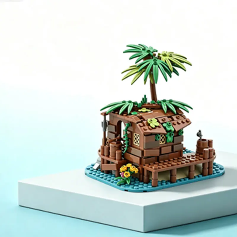 MOC 368PCS Desert Island Seaside Castle Building Particle Assembly Block Ornament Model Toy Educational Gift