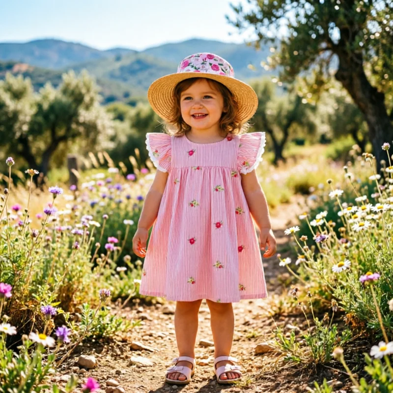 Girls Summer Dress Flower Embroidery Flutter Sleeve Cute Princess For Toddler Girls Soft Breathable Casual Daily Party Outfits