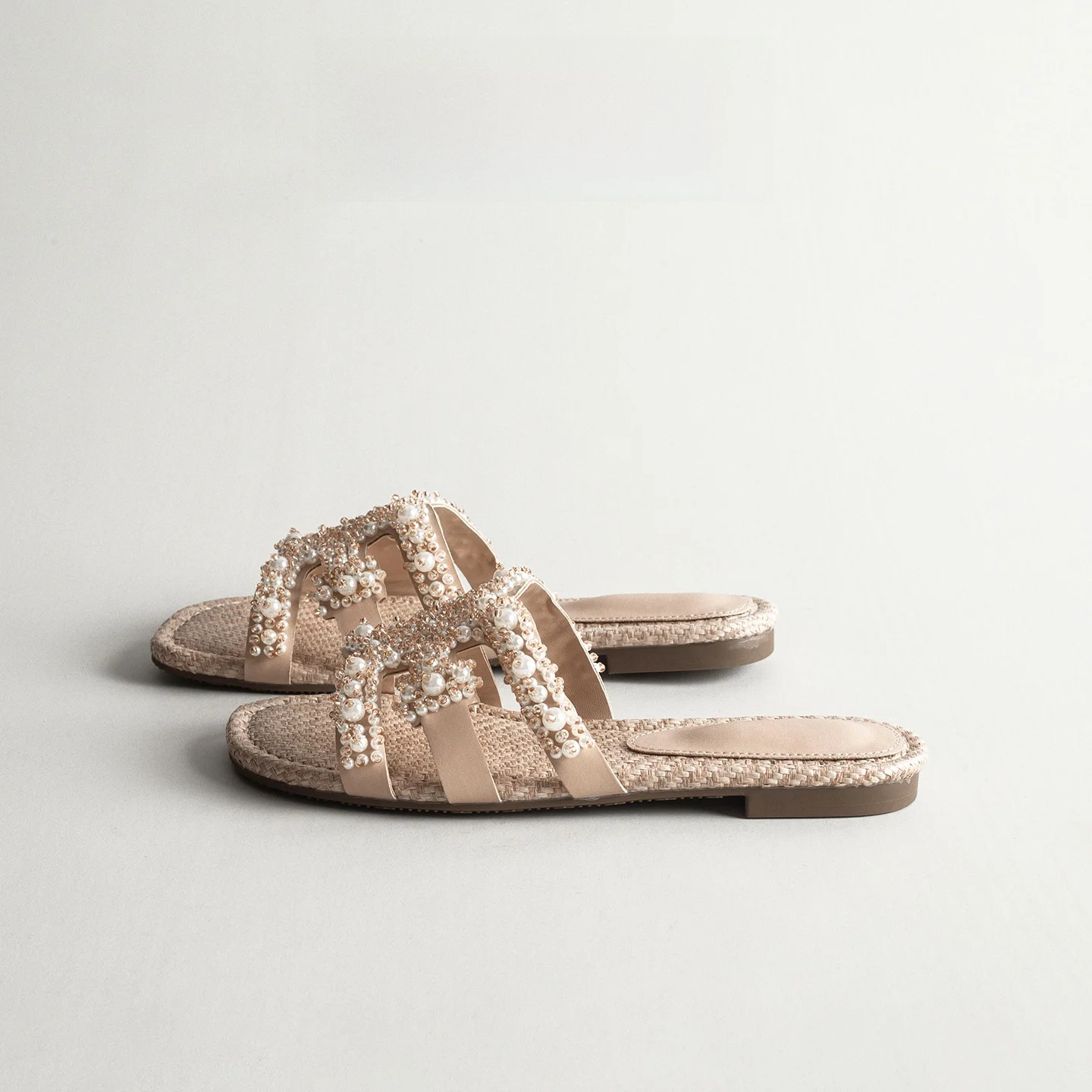 Leather Pearl Flat Bottom Open Toe Women's Sandals Slip-On Holiday Style Cool Summer Sandals Breathable Mesh Inner Ultra-Fine...