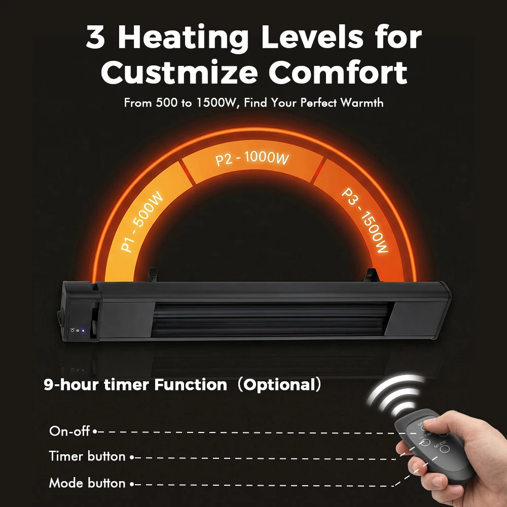 IP65 Approved Aluminium Alloy Housing Remote Control Patio Heater Electric 3.2Kw Infrared Heater