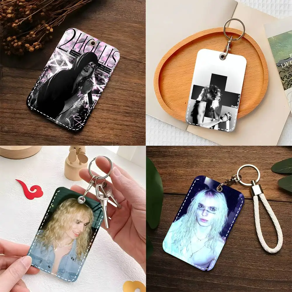 1pc Rapper Singer 2-2hollis Card Case Keychain Access Card Bag Key Tag Ring Leather Card Holder Key Ring Access