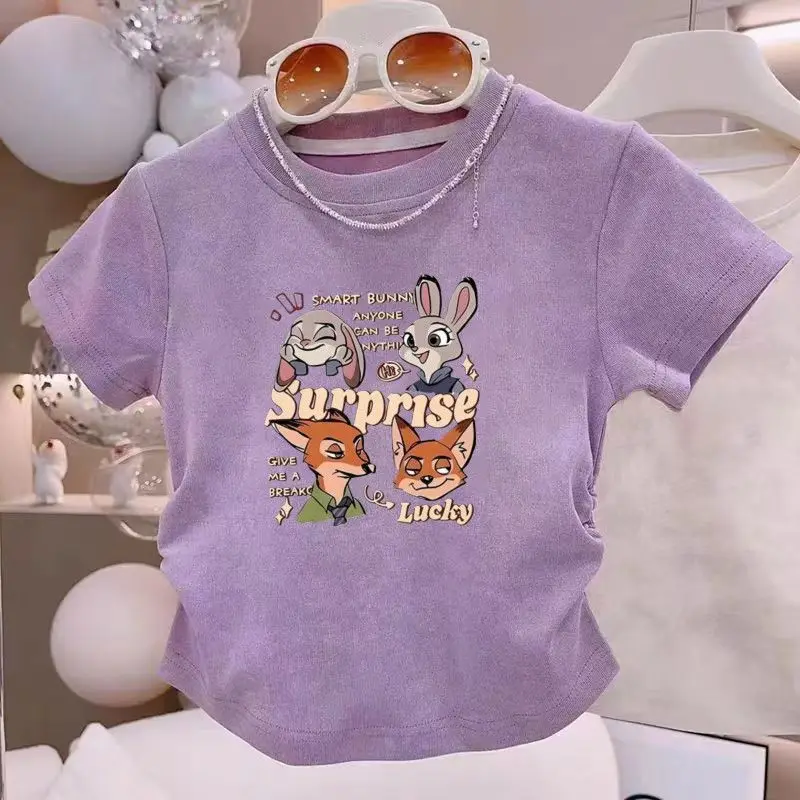 

Crazy Animal City Children's Short Sleeve T-Shirt Baby Summer New Girls Bottom Children's Cotton Top Cute Foreign Style