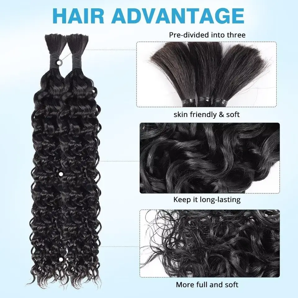 Cabello para trenzas boho, cabello humano profundo ondulado para trenzas, extensiones rizadas para trenzas, mojado y ondulado 4