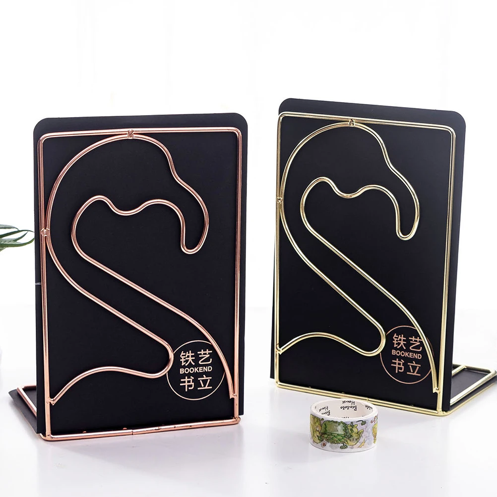 

1Pair Nordic Style Flamingo Book Rack Iron Desktop Organizer for Study Office Document Storage Nordic Style Book Rack