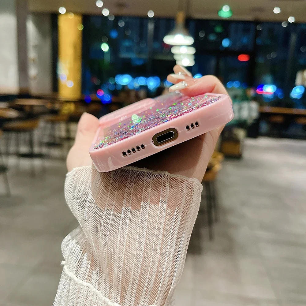Soft TPU Phone Case For iPhone 15 Pro Max Plus Gradient Glitter Sequin Clear Back Cover image 4