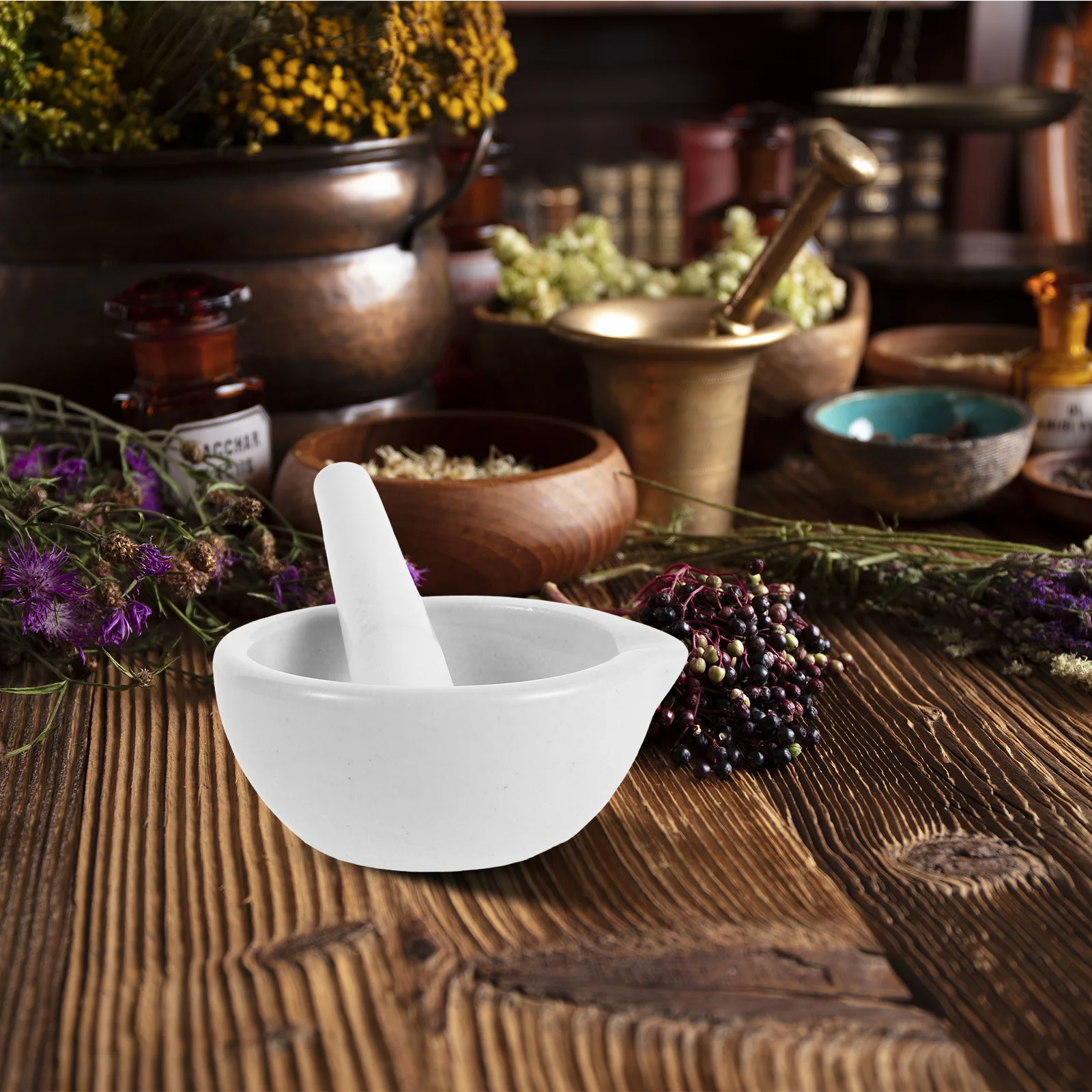 

1Set Mortar and Pestle Ceramic Bowl Grinder Spice Mixing Medicine Crushing Tool Kitchen Pharmacy Apothecary Lab