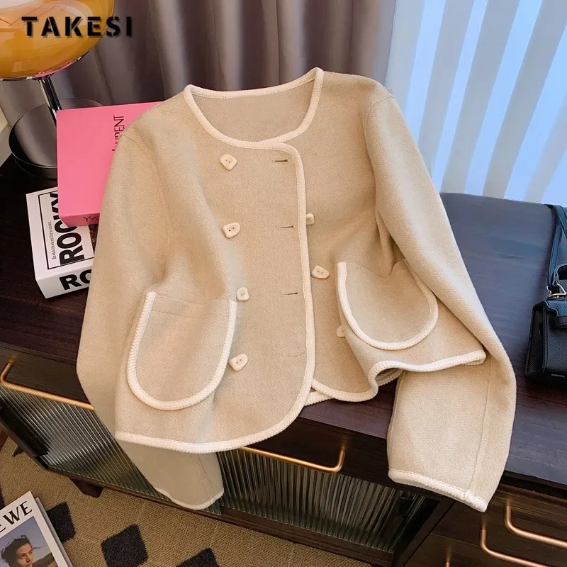 

Women Casual Elegant Office Lady Double Breasted Parkas Long Sleeve Jacket 2023 Winter Fashion Warm Solid Color Chic Coat