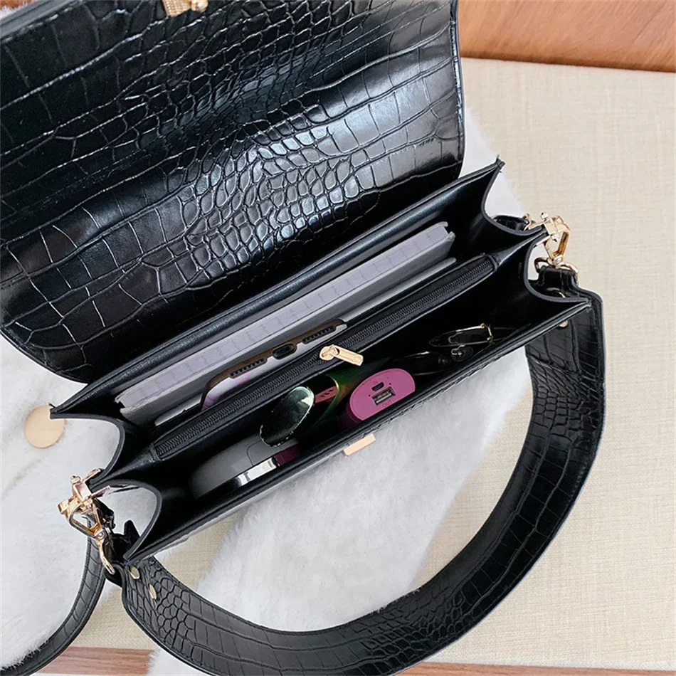 Luxury Brand Female Tote Bag 2024 Fashion New Quality Leather Women Designer Handbag Crocodile Pattern Shoulder Messenger Bag