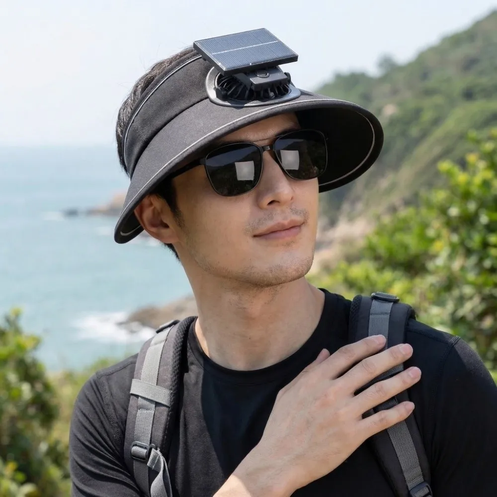 Breathable Sunscreen Fan Hat Sun Protection Wide Brim Cooling Fan Hat Solar /USB Charging Empty Top Sun Visor Hat Fishing