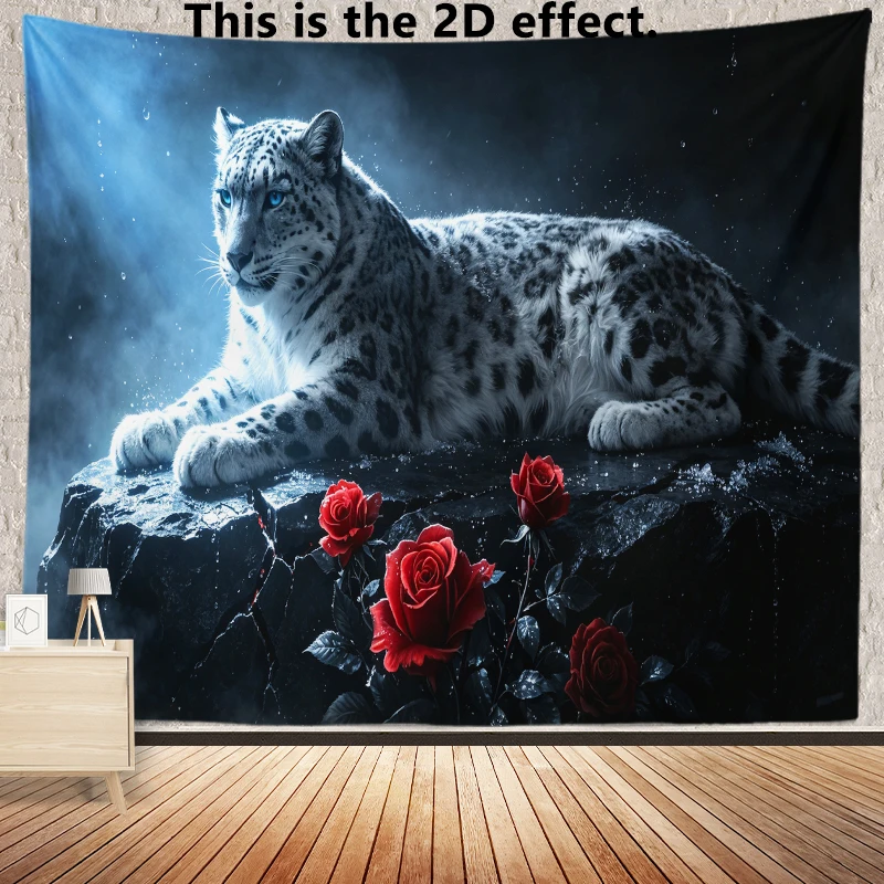 Dark Snow Leopard Rose Background Cloth Hanging Cloth Bedroom Bedside Decorative Wall Cloth Dormitory Tapestry