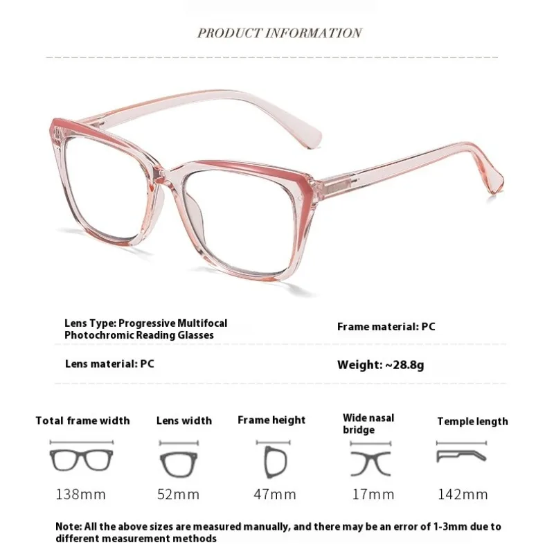 Multi Focus+photochromic Reading Glasses Anti Blue Light Glasses for Both Near and Far Use More Suitable for Women Glasses