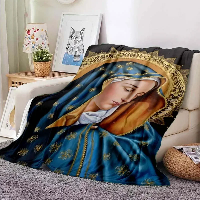 Manta de franela de la Virgen María, edredón de forro polar ligero y esponjoso, suave, cálido y acogedor, ropa de cama para guardería, decoración de dormitorio