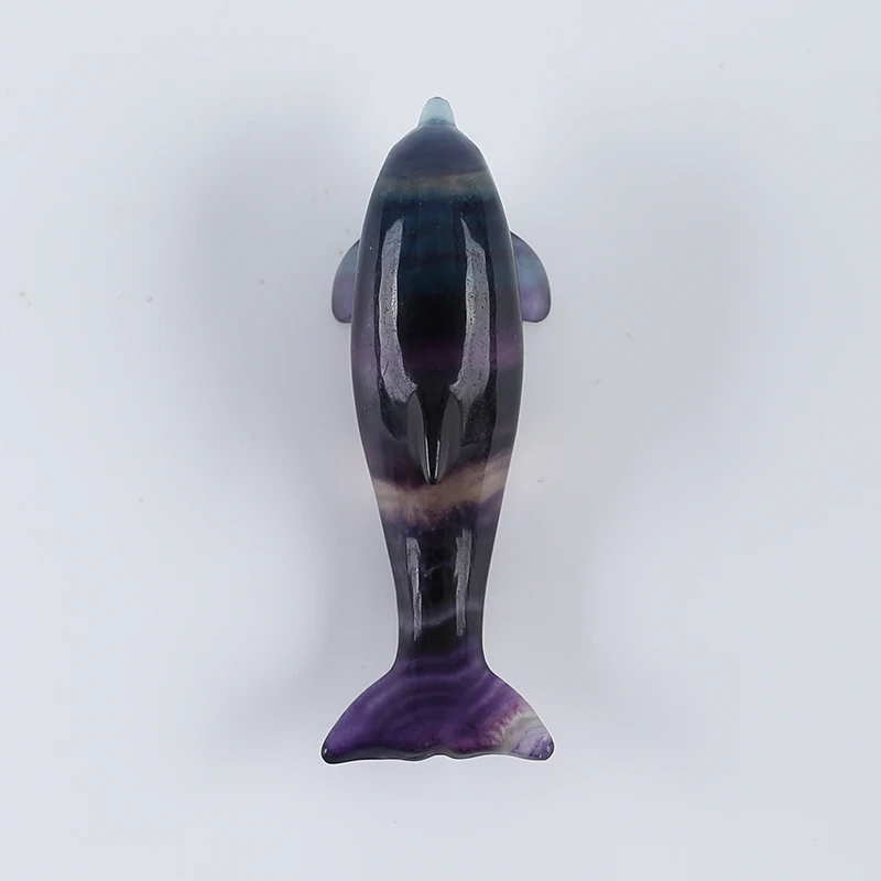 Animal Ornament Natural Stone Rainbow Fluorite Carved Dolphin For Decoration Gemstones Jewelry Pendant Free Drilling 80x28x19mm