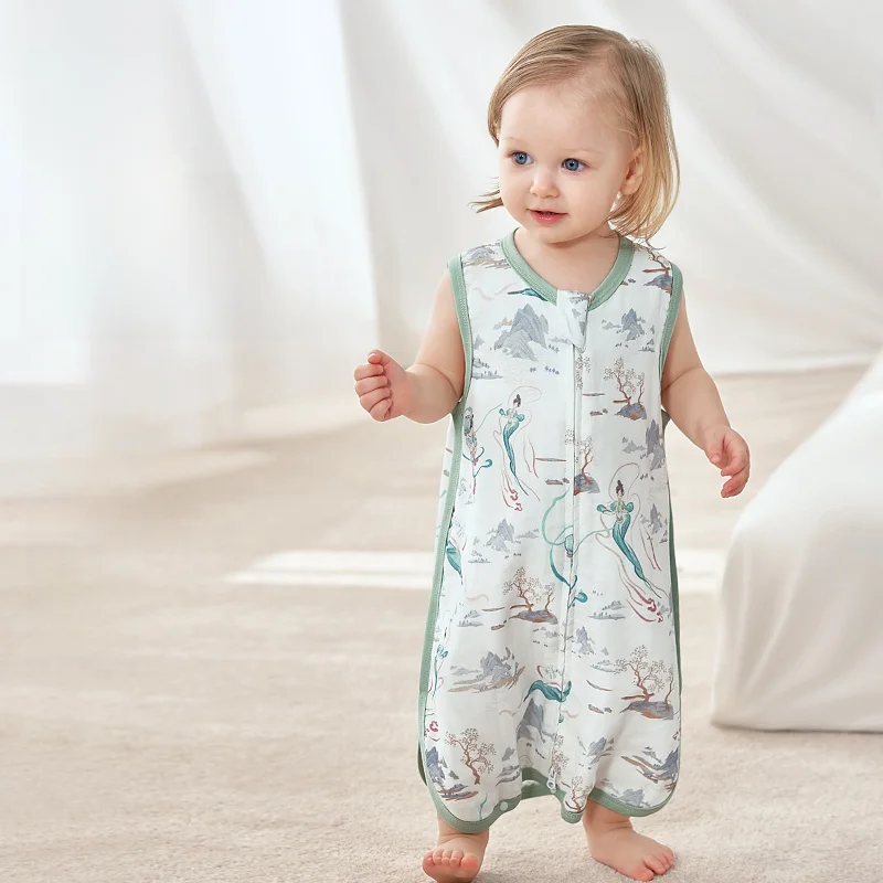 

OUYUN Детский жилет без рукавов для сна, эвкалиптовая бамбуковая марля, легкое носимое одеяло с защитой от ударов, 4 + 2, 6 + 4 слоя, 73 80 90