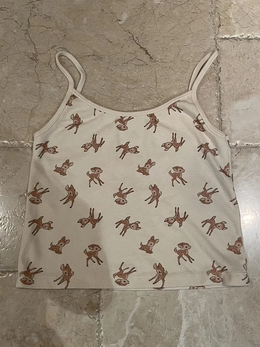 Cute Little Deer Print Slim Crop Top Women Summer New Cotton Sleeveless Cropped Camisole Harajuku Casual Sweet Tank Tops Y2k