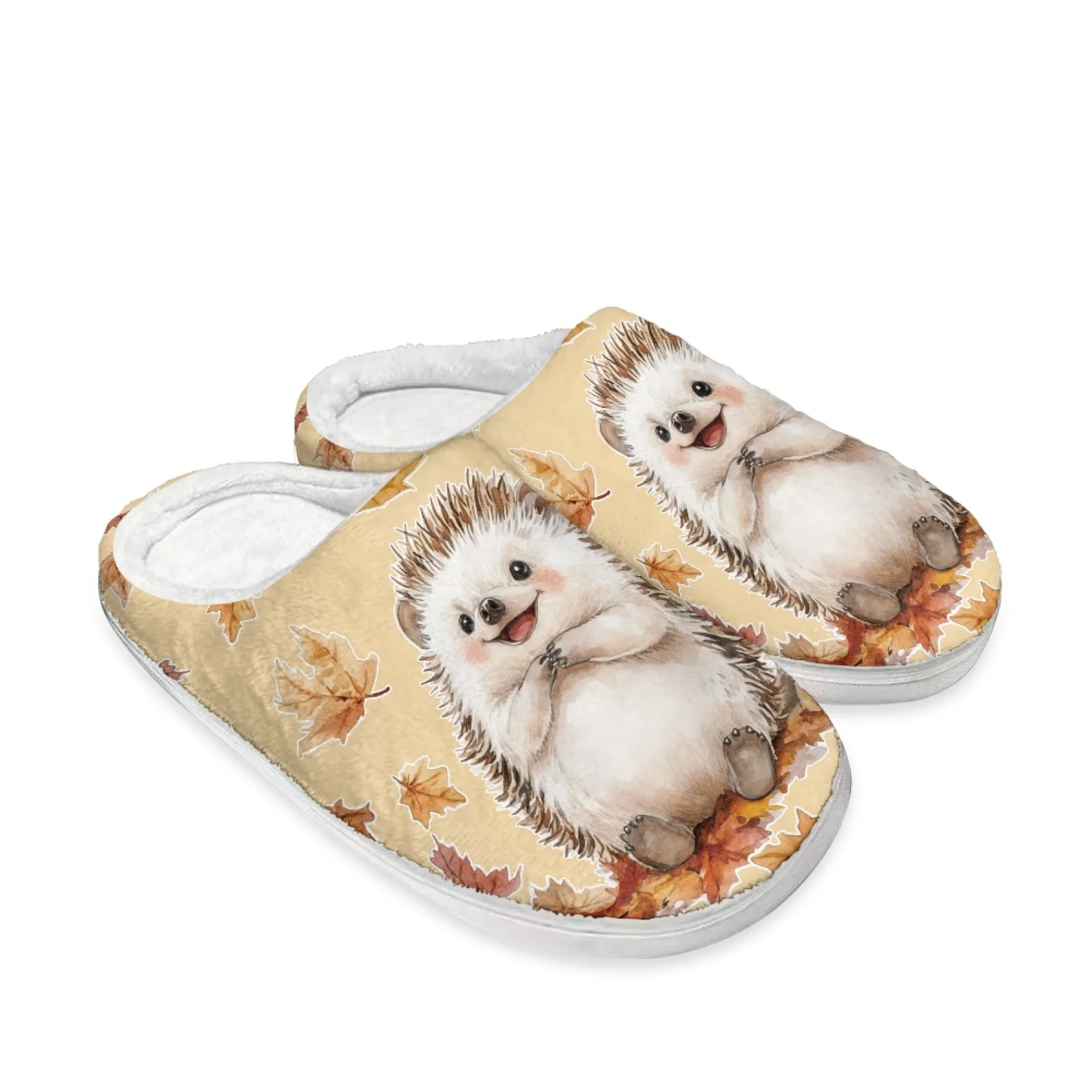PENSTROLL Hedgehog Fall Leaves Closed Toe College Dorm Slippers Women Cozy Wide Width Plush Slides Fuzzy Slippers Size 35-47