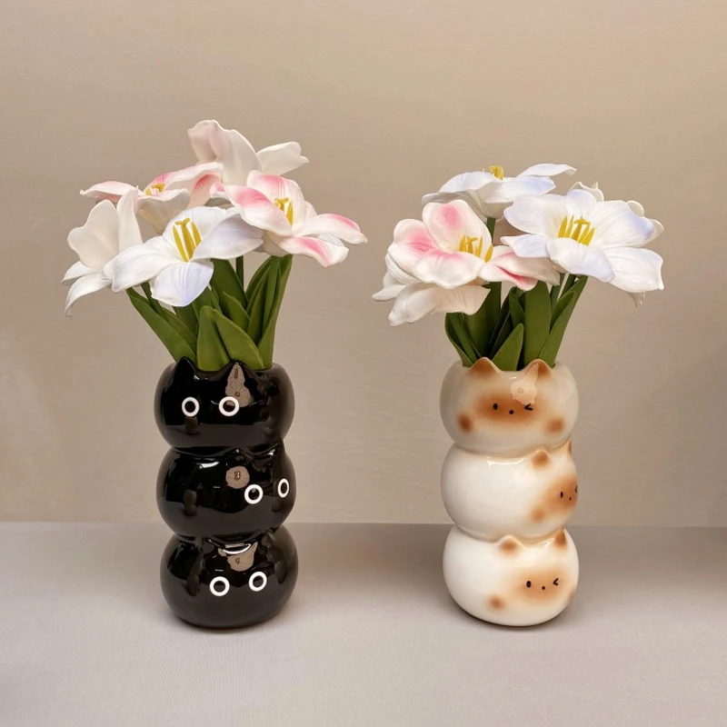 

Creative Flower Arrangement Storage Holder Ceramic Siamese Cat Vase Living Room Bedroom Decoration Ornaments Flower Pot