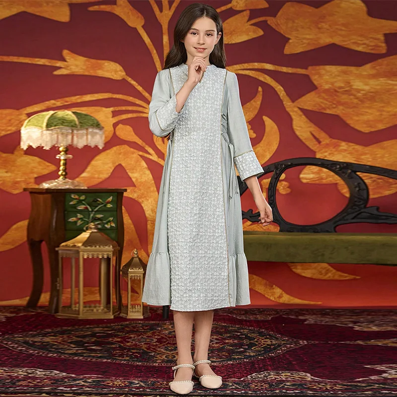 

Ethnic Muslim Kids Girls Abaya Morocco Dress Kaftan Islamic Child Clothes Eid Ramadan Loose Jalabiya Arabic Robe Caftan Dresses