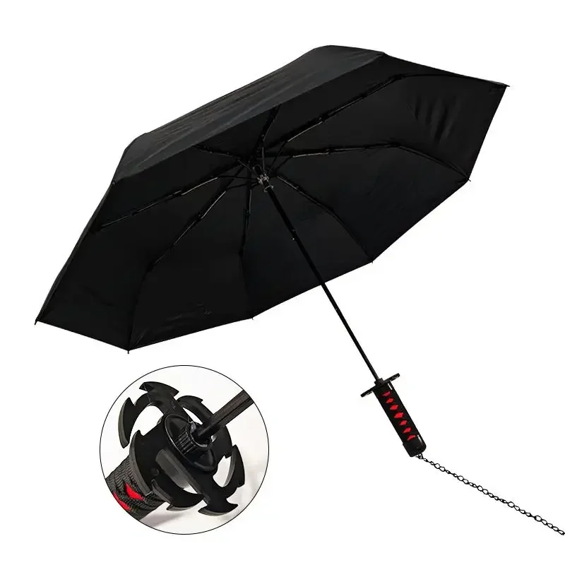 ブリーチ刀傘折りたたみ UV ブロック黒パラソル Raincoa 黒崎一護剣