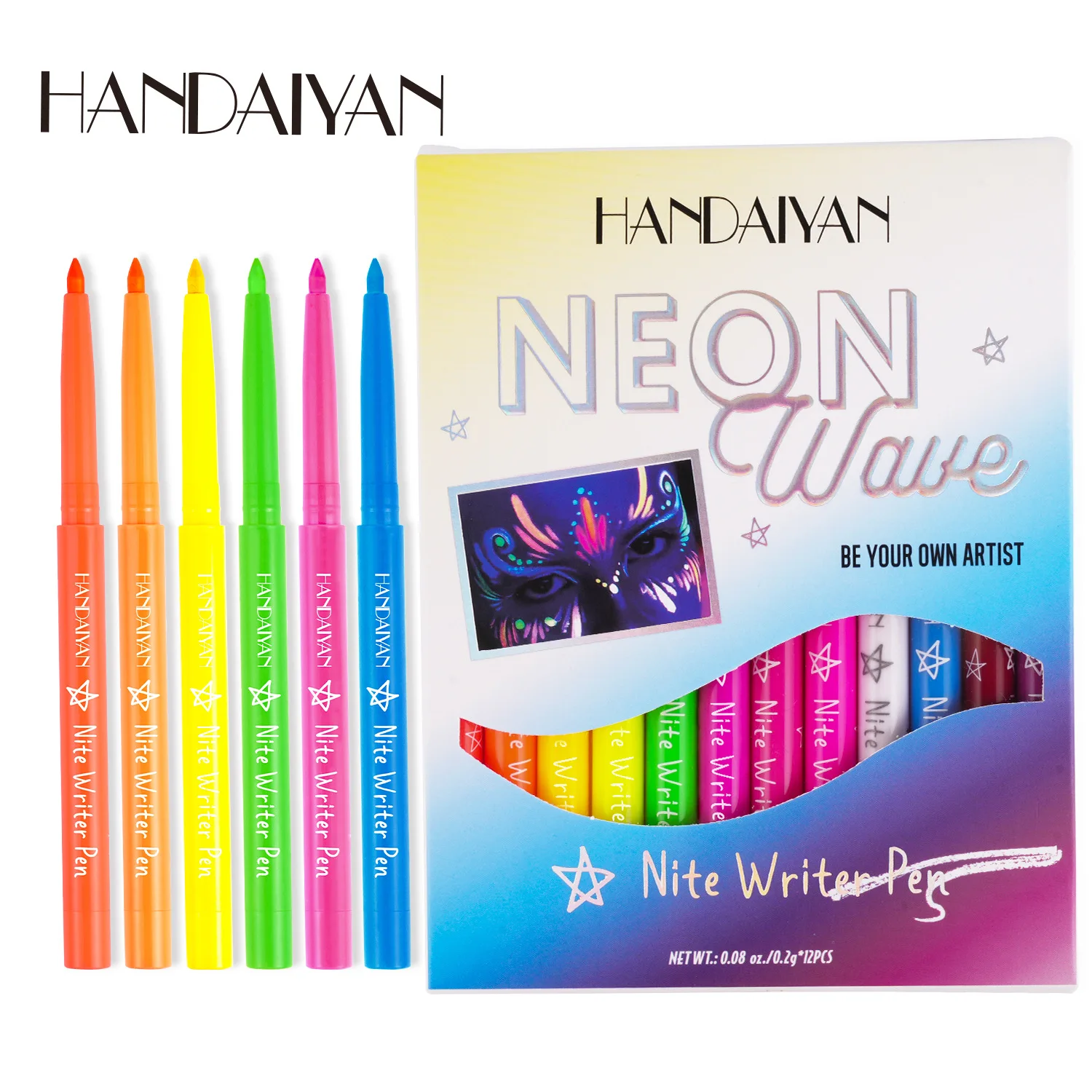 handaiyan 12 colours fluorescent eyeliner set colourful UV eyeliner gel pen waterproof oil-proof eyeliner