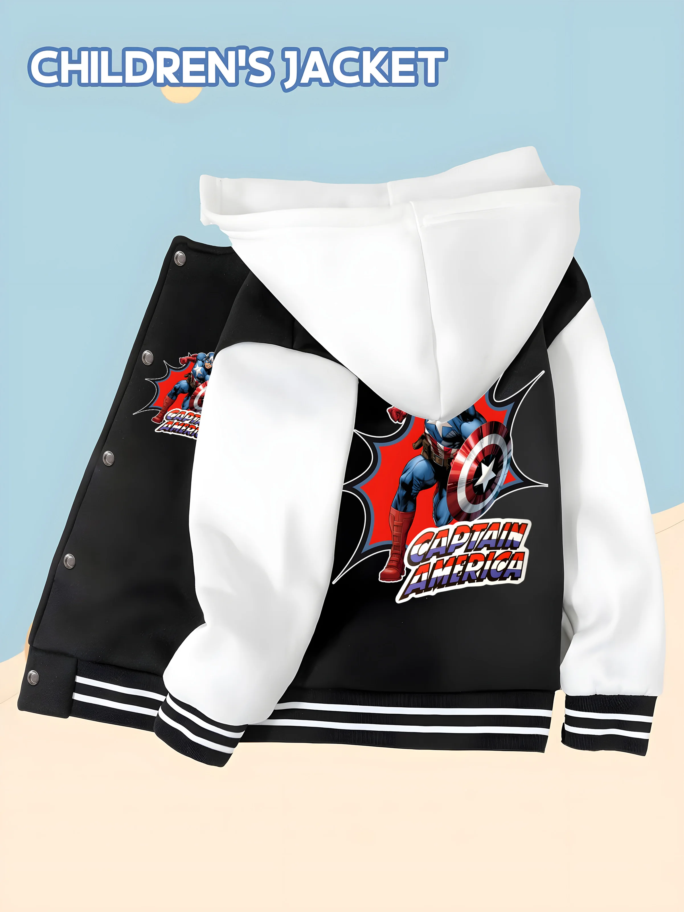 

MINISO Marvel Boys Baseball Jacket - Captain America's dynamic attack soft fabric, daily wear, trendy