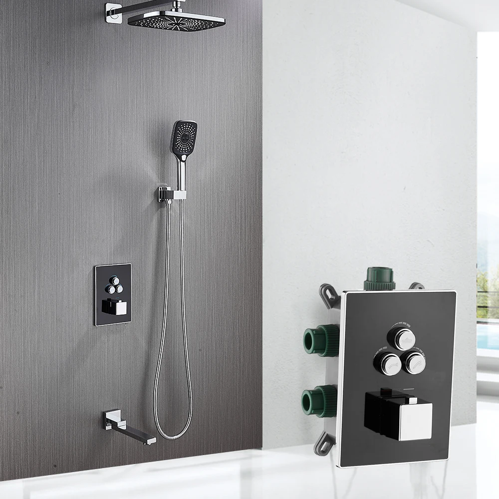 

BAKALA Thermostatic Bathroom Shower Faucet Set Rain Waterfall Bathtub Shower System Mixer Tap Wall Mounted Button Tap