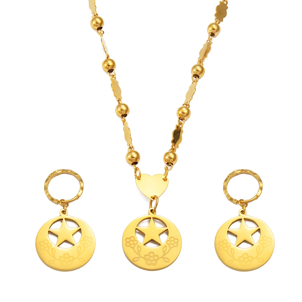 Anniyo Guam Hawaii Star Pendant Earrings & Beads Necklaces Jewelry sets for Women Gold Color Marshall Jewellery @026821S