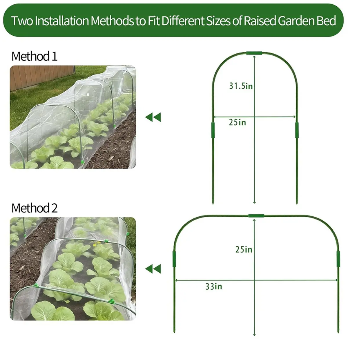 Garden Arch Support Kit - Tunnel-Style Hoop Set (Includes Connectors and Clips) for Vegetable and Plant Protection