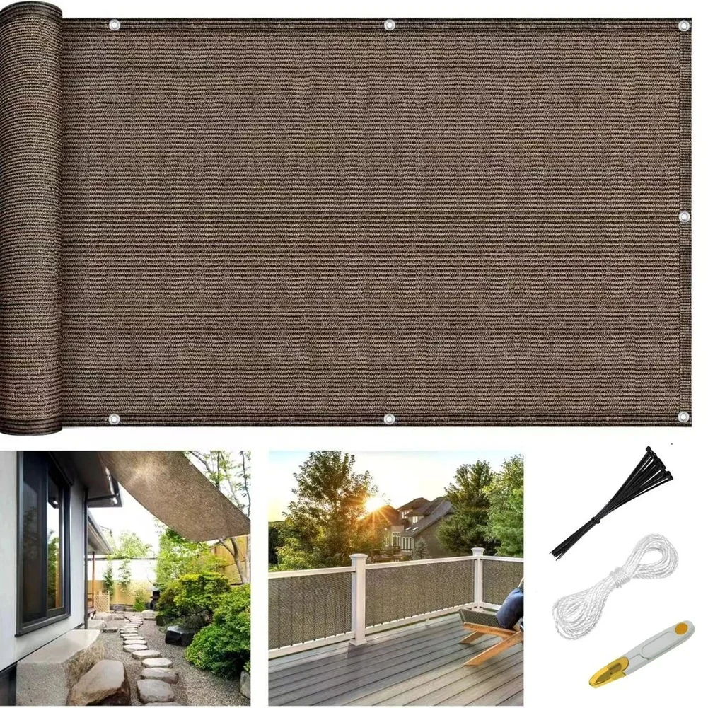 Outdoor PE Privacy Fence Net for Balcony Stairs Terrace Windproof Sun Shade Screen UV Resistant 0.9m by 6m Dark Green Coffee