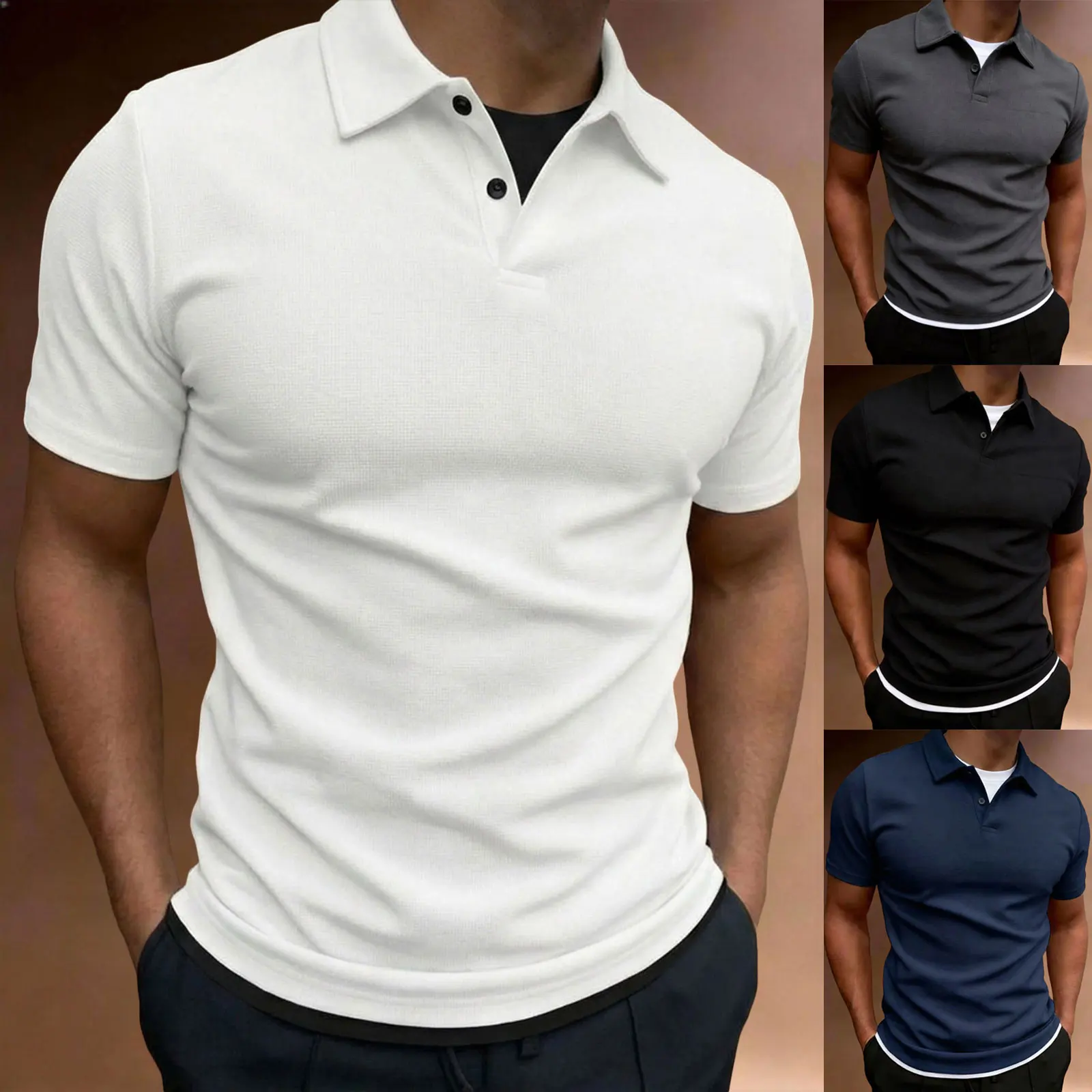

Summer Work Tee Shirts for Men'S Solid Short Sleeved Shirt with Lapel Casual Fake Two Piece Top Mock Neck Tshirt for Man 2026