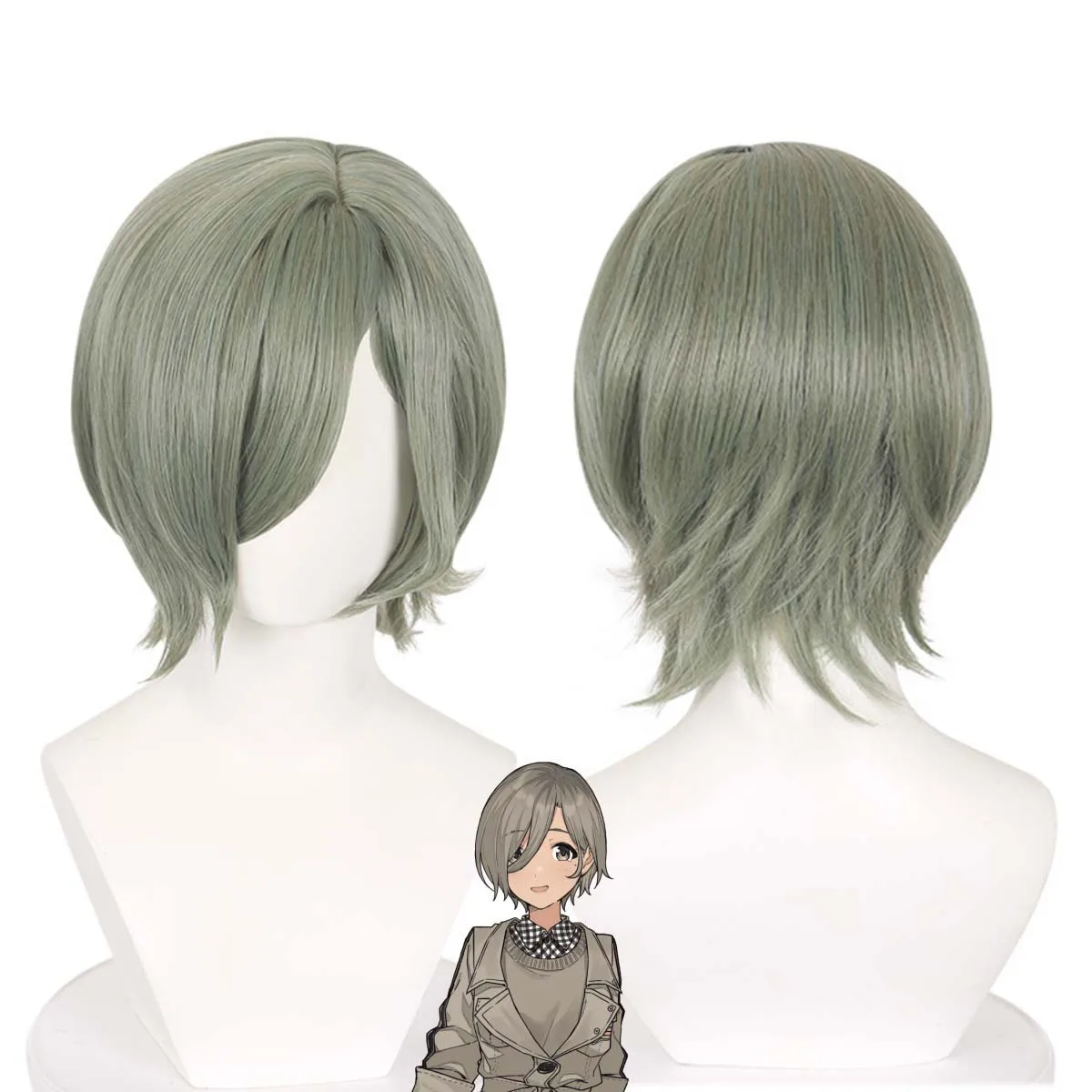 Mujeres adultas Anime Girls Band Cry Lupa Peluca de pelo sintético verde oliva