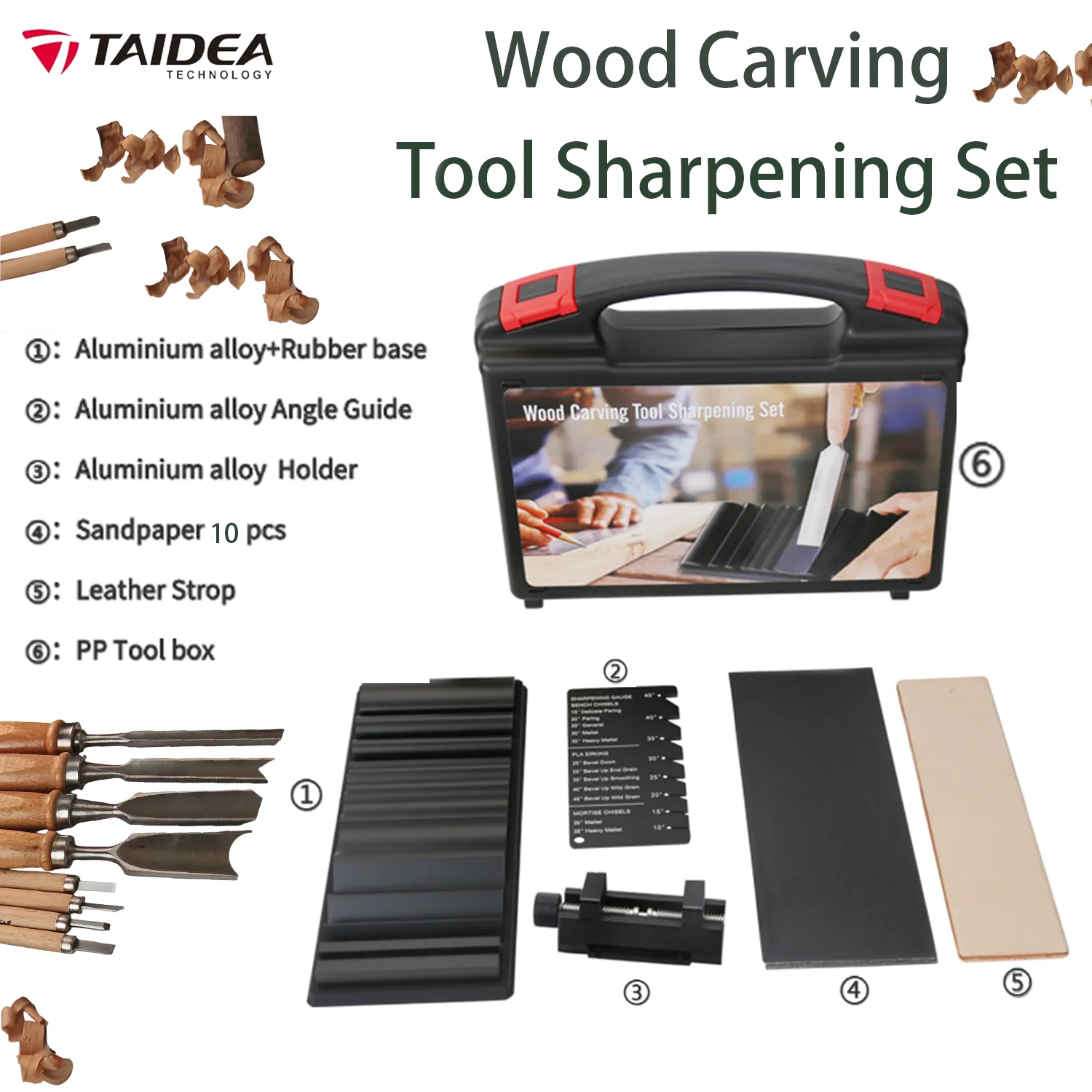 

TAIDEA Professional Wood Carving Tool Sharpening Set - 6PCS High Carbon Steel Chisel Knife Sharpener for Woodworking Tools