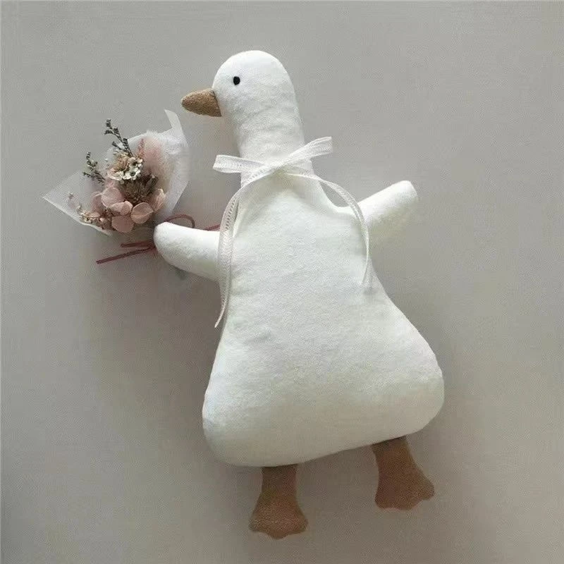 30CM INS Duck Plush Toy Korean Baby Soothing Sleep White Doll White Ribbon Photo Send Child's Birthday Gift -4