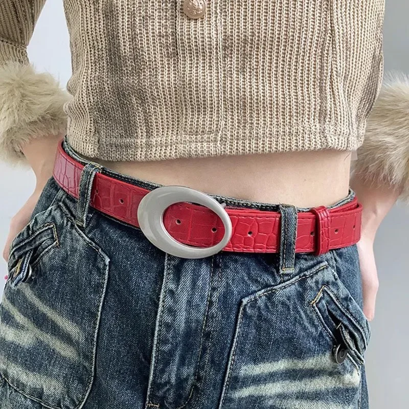 Ceinture de jeans vintage polyvalente pour femmes et filles, ceinture de créateur, ceinture amincissante, décontracté, coréen, rouge, noir, environnement, automne, hiver