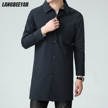 Top Quality Korean New Brand Casual Fashion Long Men Trench Coat  Windbreaker Overcoat Slim Fit Long Jacket Men Clothing 4