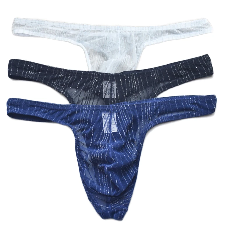 3PCS Men Underwear Shinning Thong G-String Male Low Waist Ultra-Thin Perspective Men's Sexy Thong T-Back Jockstrap