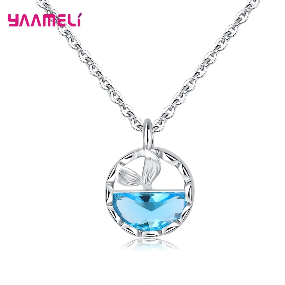 Genuine 925 Sterling Silver Cute Round Crystal Chain Necklace For Women Girls Wedding Engagement Luxury Jewelry Wholesale