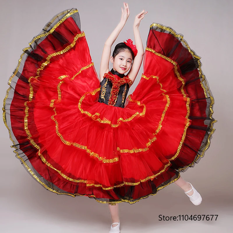 Nuevo Vestido de Flamenco Español para Niña, Traje de Danza del Vientre, Disfraz de Gipsy para Actuaciones en el Escenario