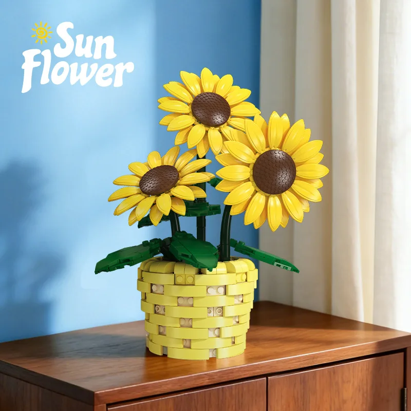 

X88051 Симуляция цветка подсолнуха в горшке, милый романтический подарок, конструктор, развивающая игрушка-головоломка для детей