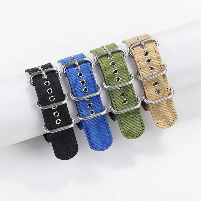 18mm 20mm 22mm 24mm Nylon Watch Strap One Piece Universal Canvas Sport Band Metal Ring Bracelet for Seiko for Rolex Wristband