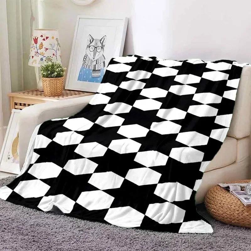 Black and White Texture Printed Blanket for Home Travel Soft and Comfortable Blanket for Adults and Children Warm Blanket