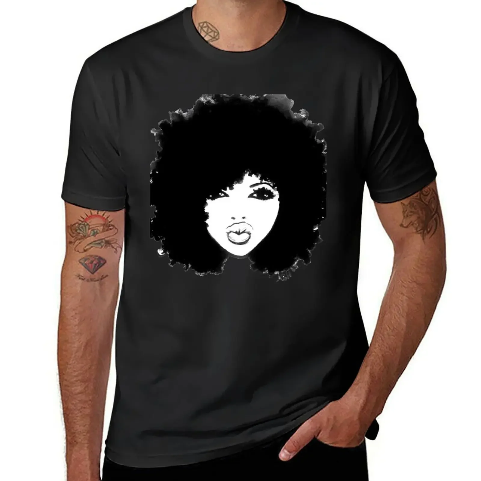 Natural Hair Curly Hair Autumn Black Kinky Afro T-Shirt graphic t shirts heavyweights men clothing